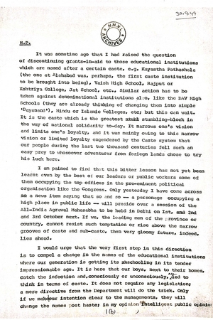 1949-9-30 On discontinuing grants to caste based educational institutions